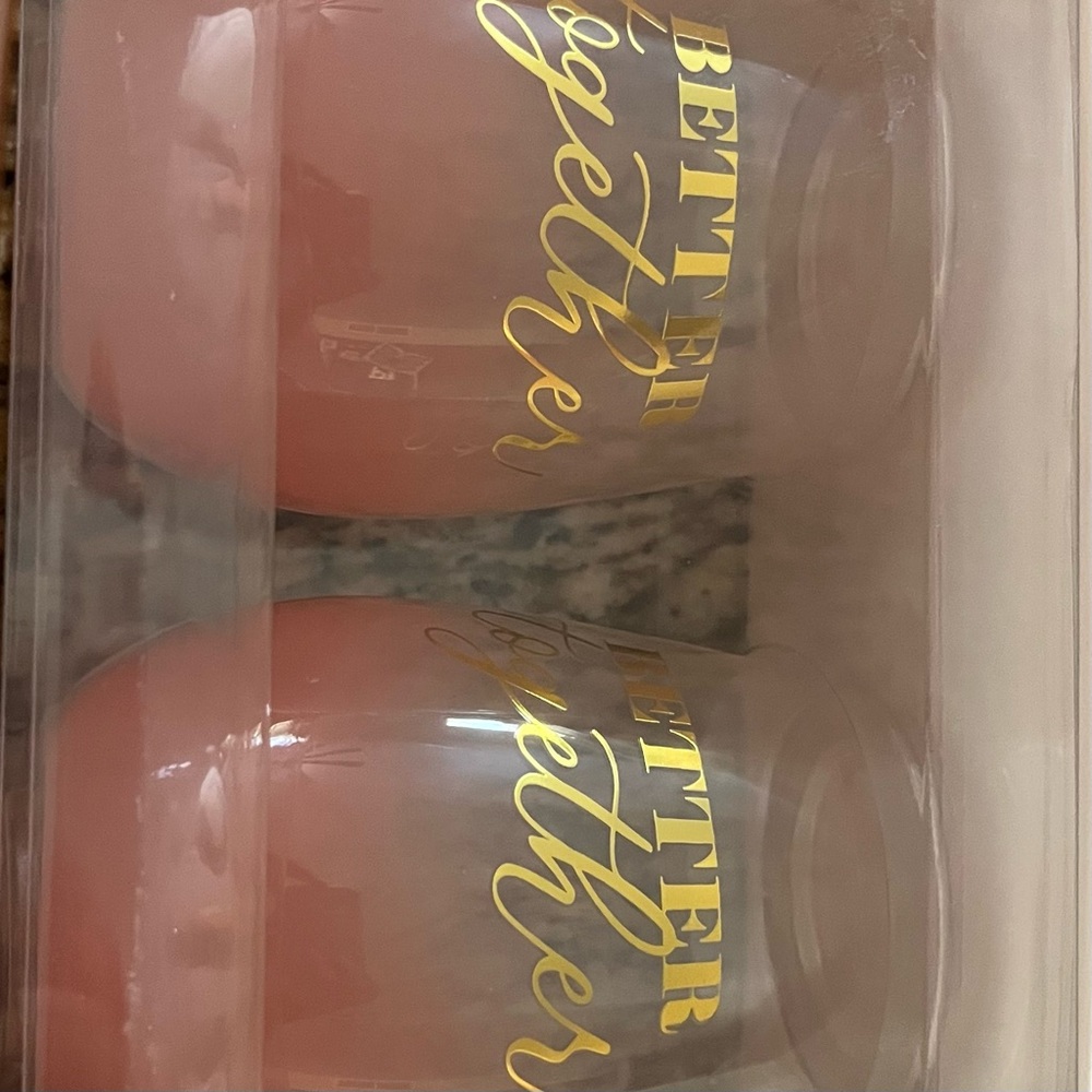 Slant Collections “Better Together” Pink Stemless Wine Glasses – Set of 2 - Picture 3 of 6